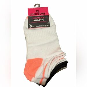 Women's Athletic No Show Socks 3 Pairs - White, Black, and Orange